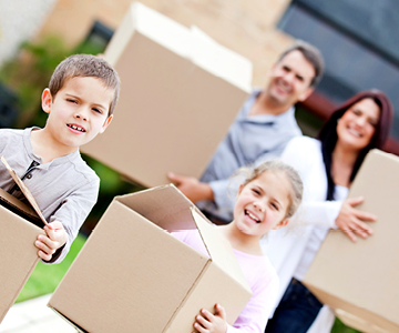 Photo of family caring boxes.